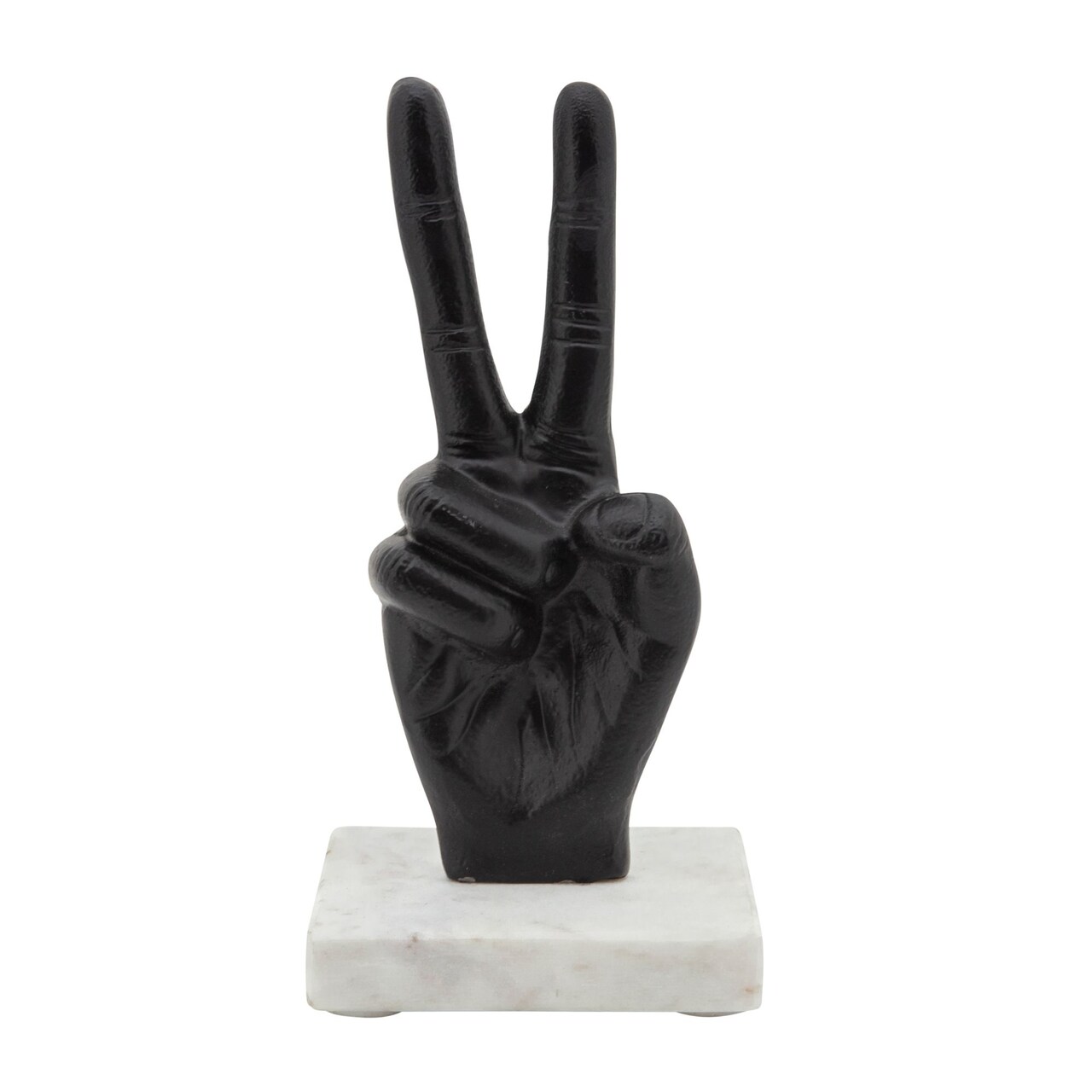 Kingston Living Hand In a Peace Sign Statue on Marble Base - 9" - Black and White